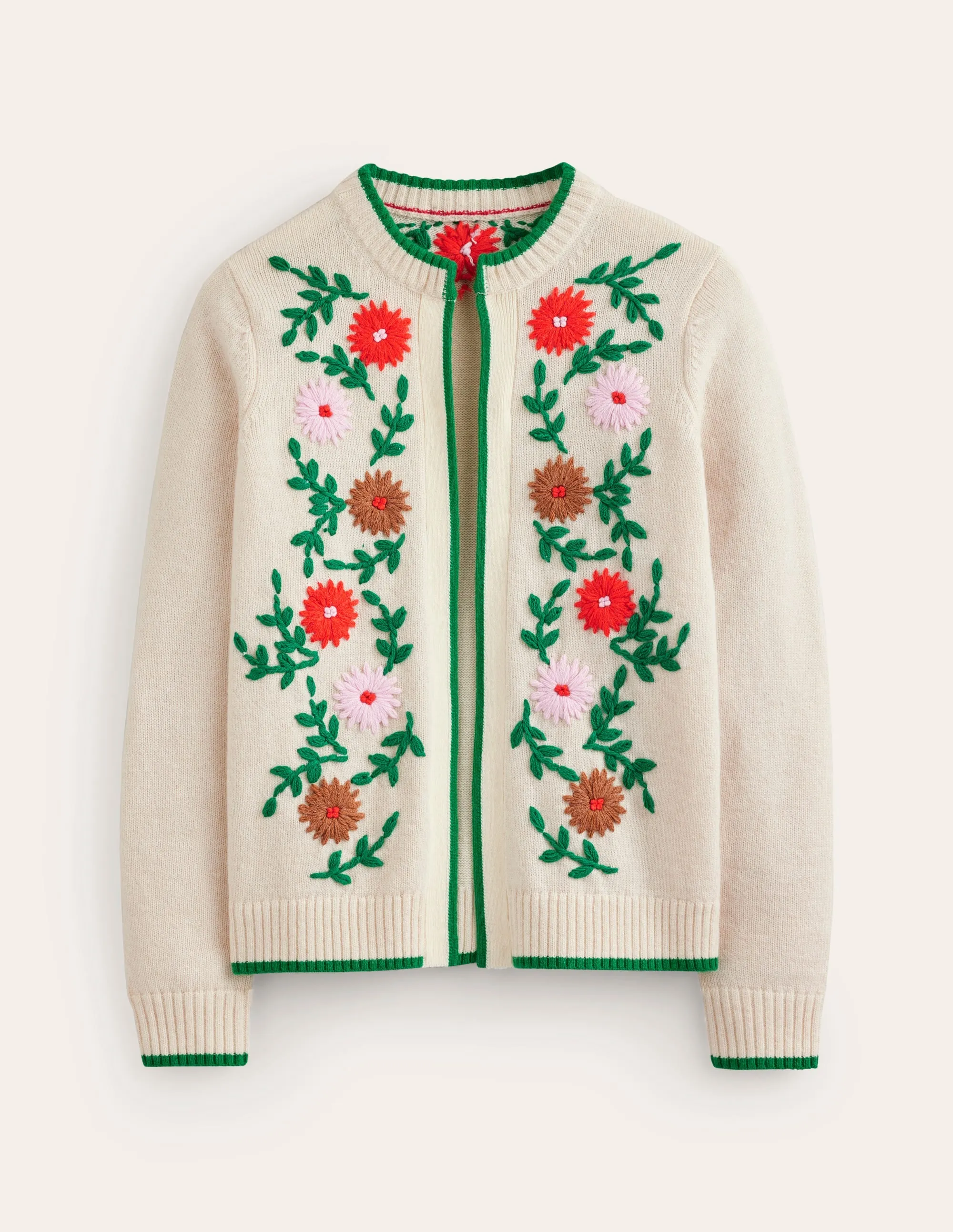 Flower Embroidered Cardigan-Warm Ivory