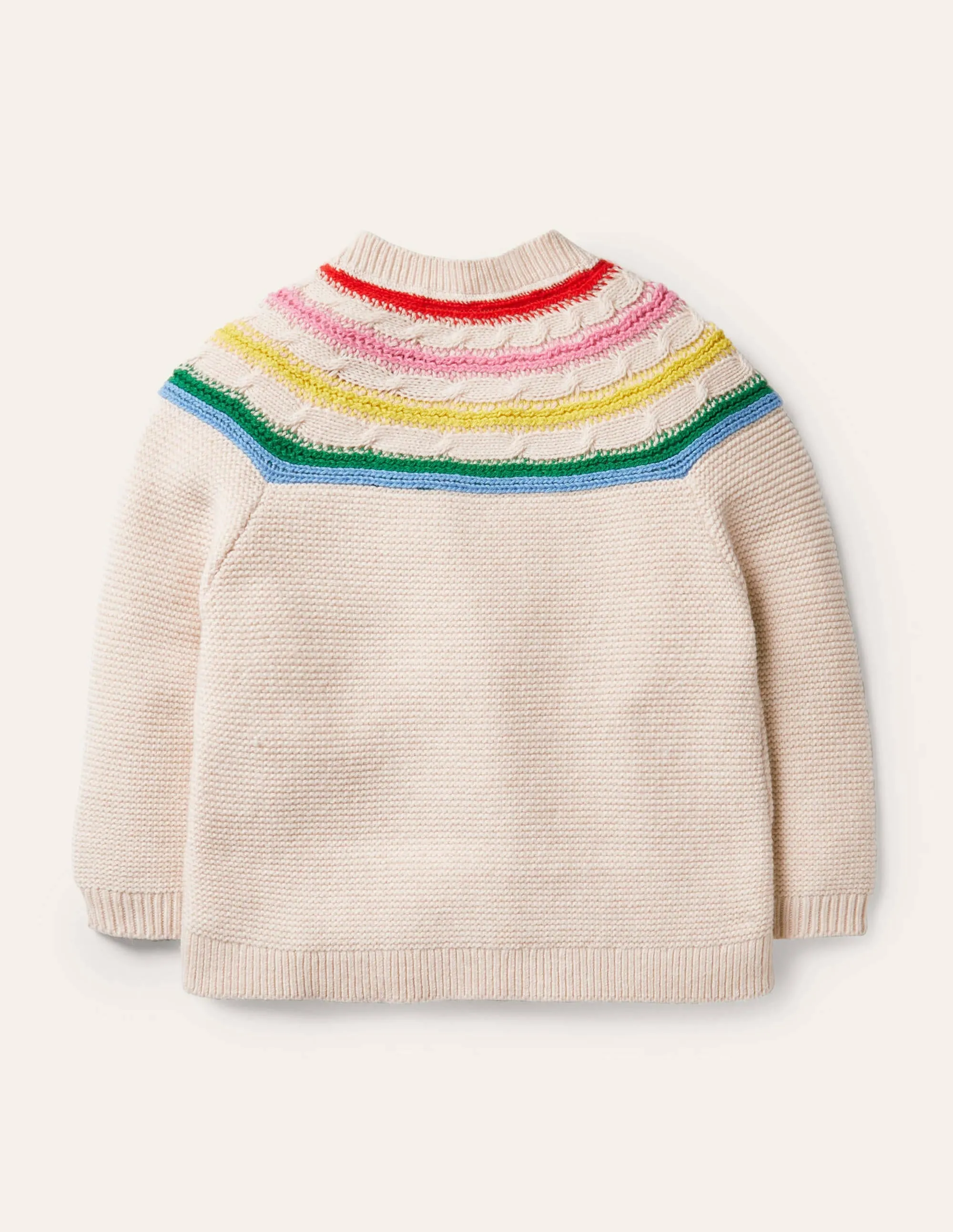 Fun Rainbow Yoke Cardigan-Ecru Marl