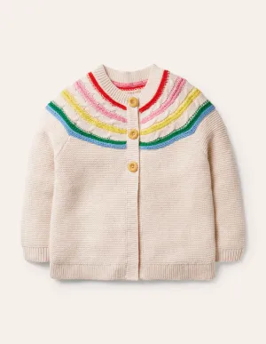 Fun Rainbow Yoke Cardigan-Ecru Marl