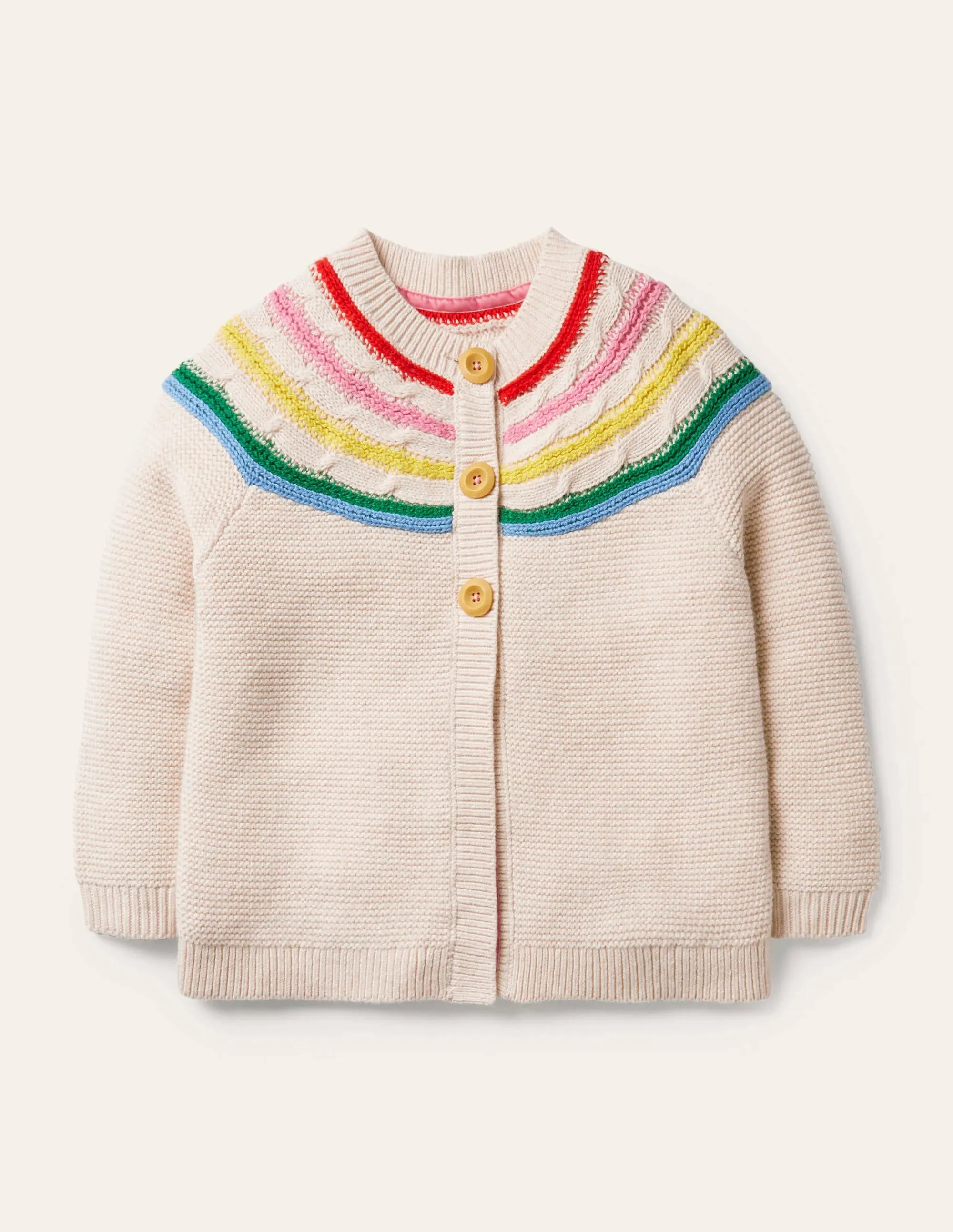Fun Rainbow Yoke Cardigan-Ecru Marl