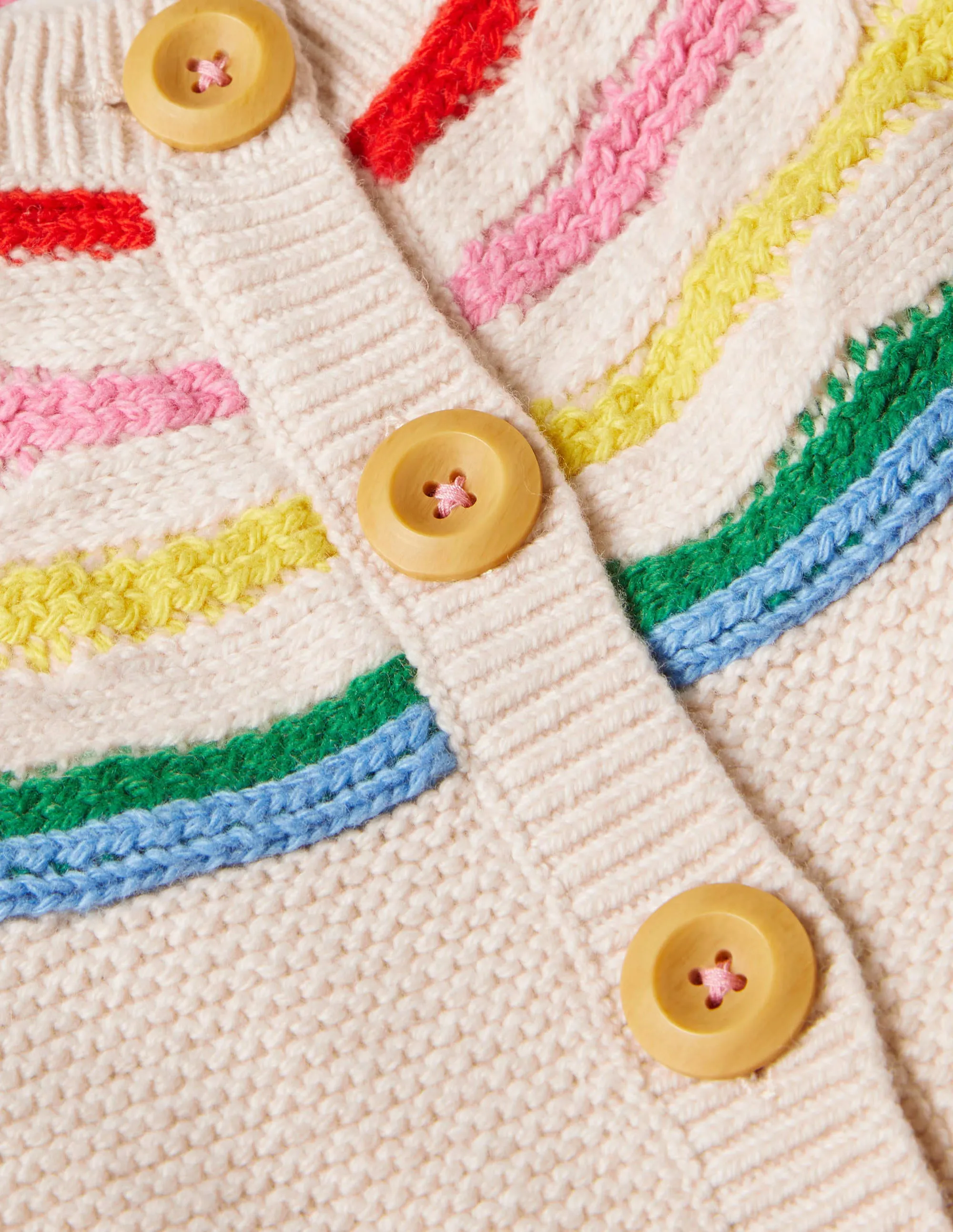 Fun Rainbow Yoke Cardigan-Ecru Marl