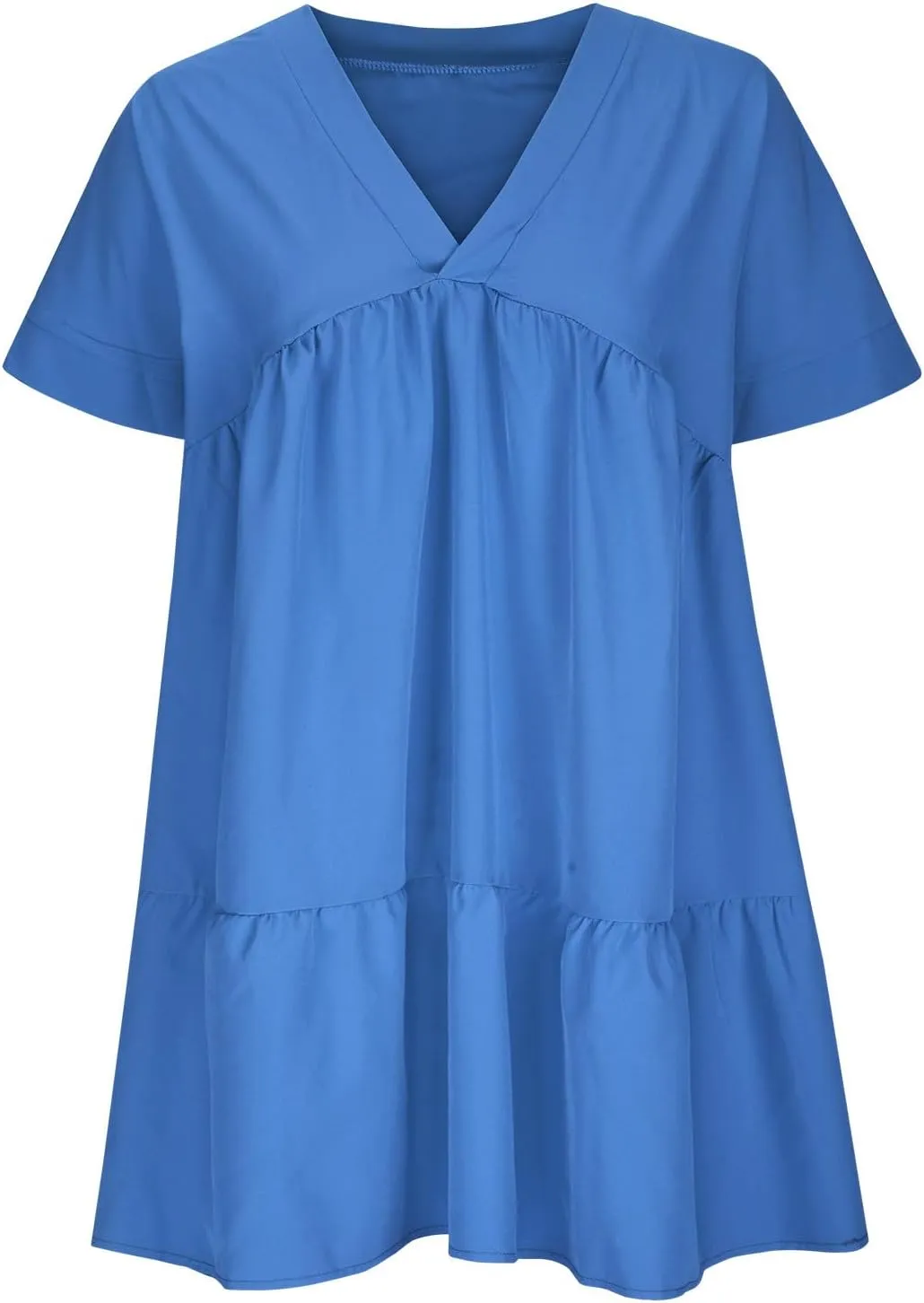 FZYLQY Womens Casual Dresses Short Sleeve V Neck Tiered Mini Dress Loose Fit Comfy Ruffle Swing Dress Trendy Beach Sundress