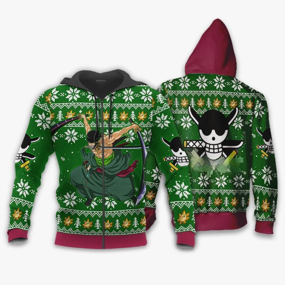 Giftngon - Zoro Ugly Christmas Sweater One Piece Anime Xmas For Kids