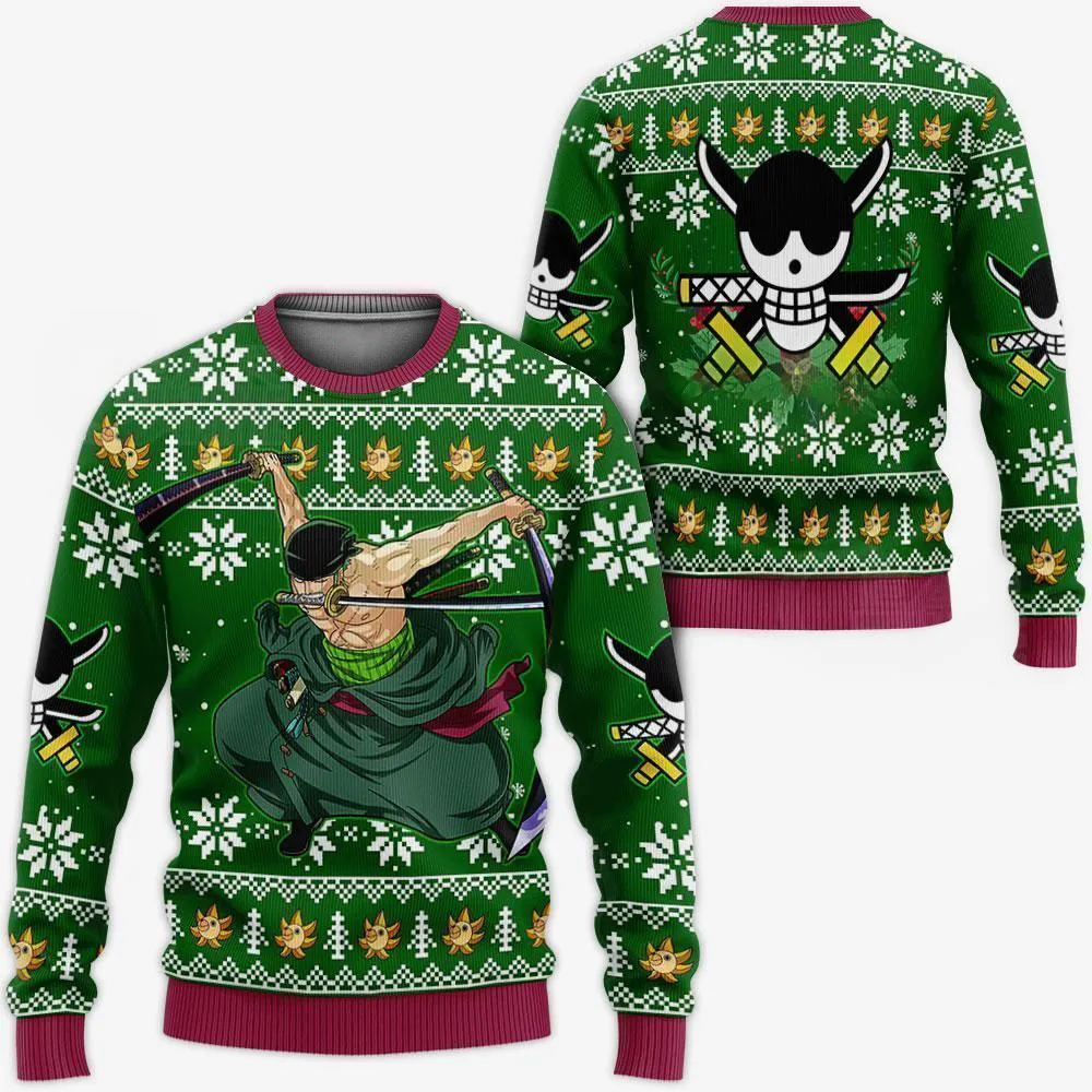 Giftngon - Zoro Ugly Christmas Sweater One Piece Anime Xmas For Kids