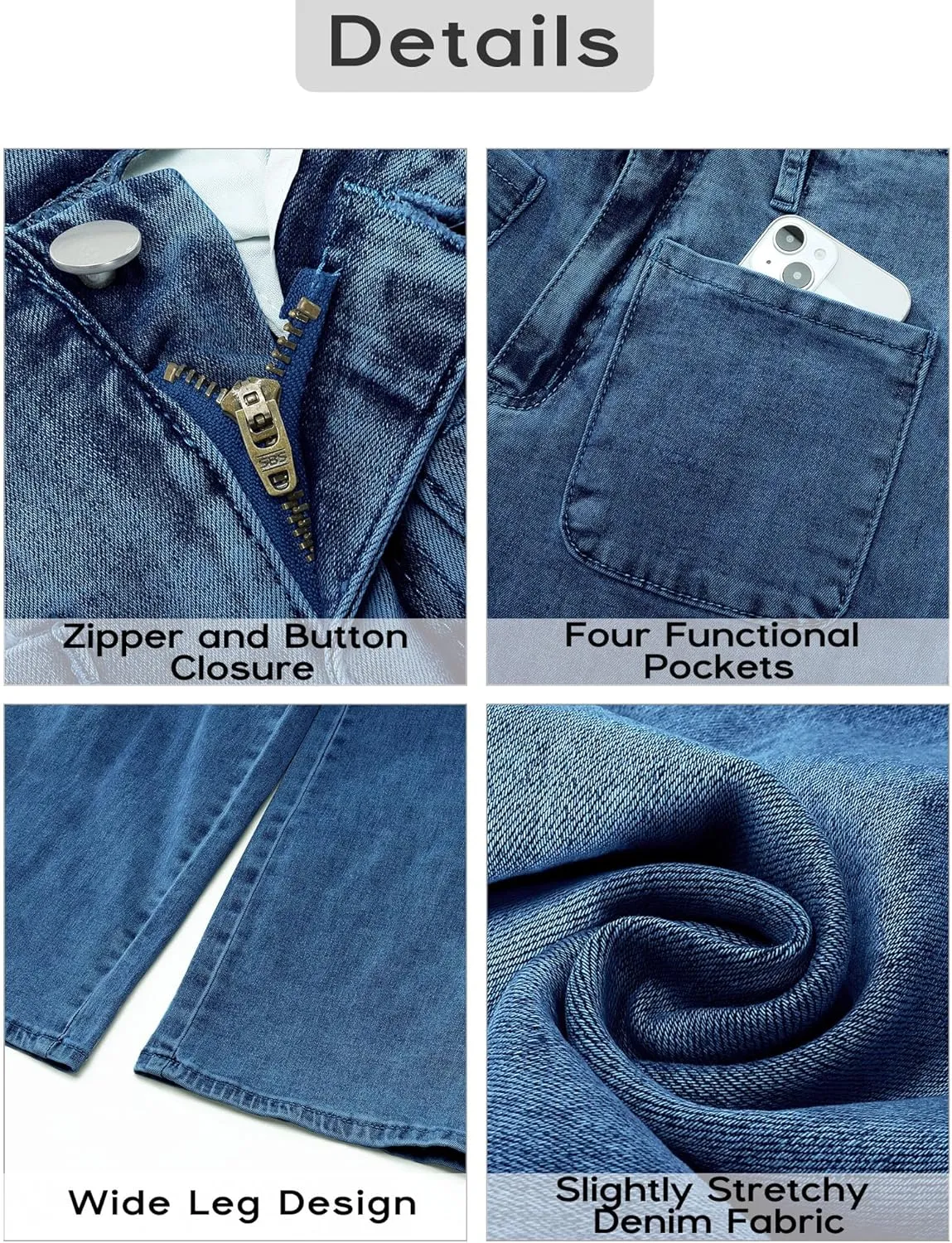 GRAPENT Wide Leg Jeans for Women High Waisted Straight Leg Stretchy Cropped Denim Pants with Pockets Jean Trousers