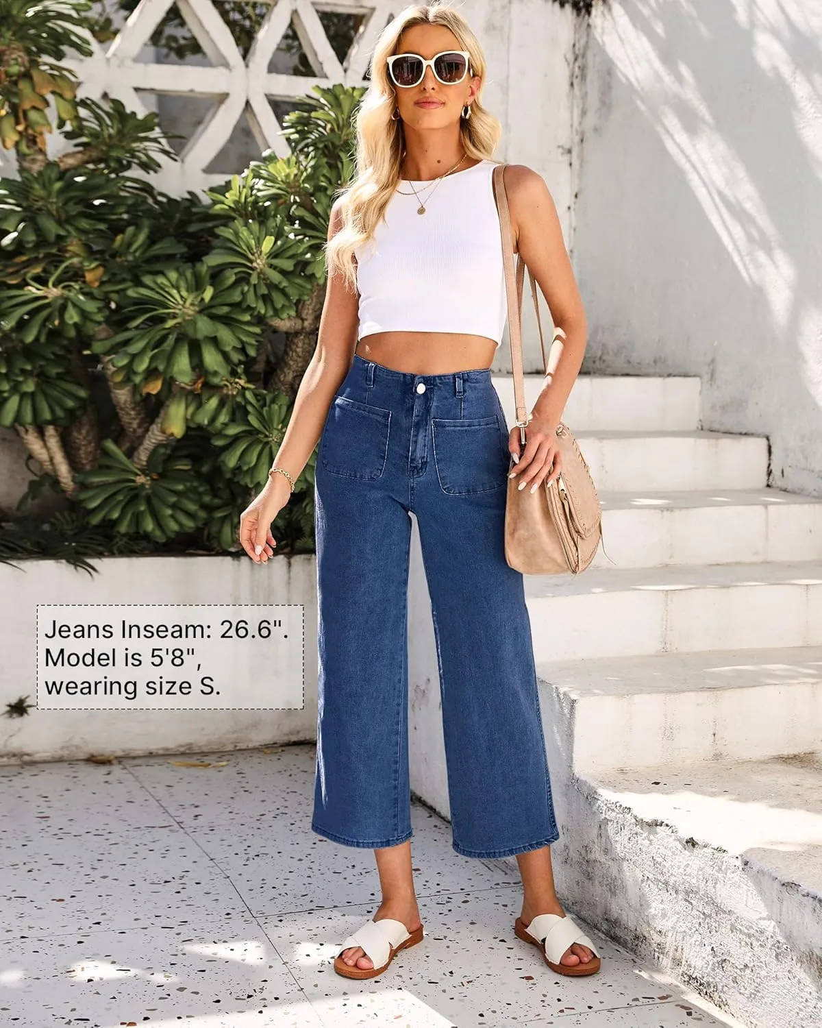 GRAPENT Wide Leg Jeans for Women High Waisted Straight Leg Stretchy Cropped Denim Pants with Pockets Jean Trousers