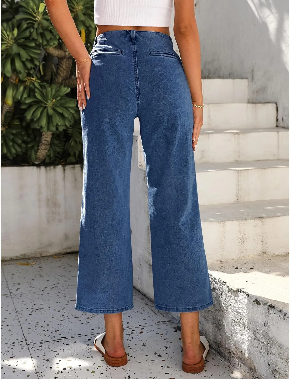 GRAPENT Wide Leg Jeans for Women High Waisted Straight Leg Stretchy Cropped Denim Pants with Pockets Jean Trousers