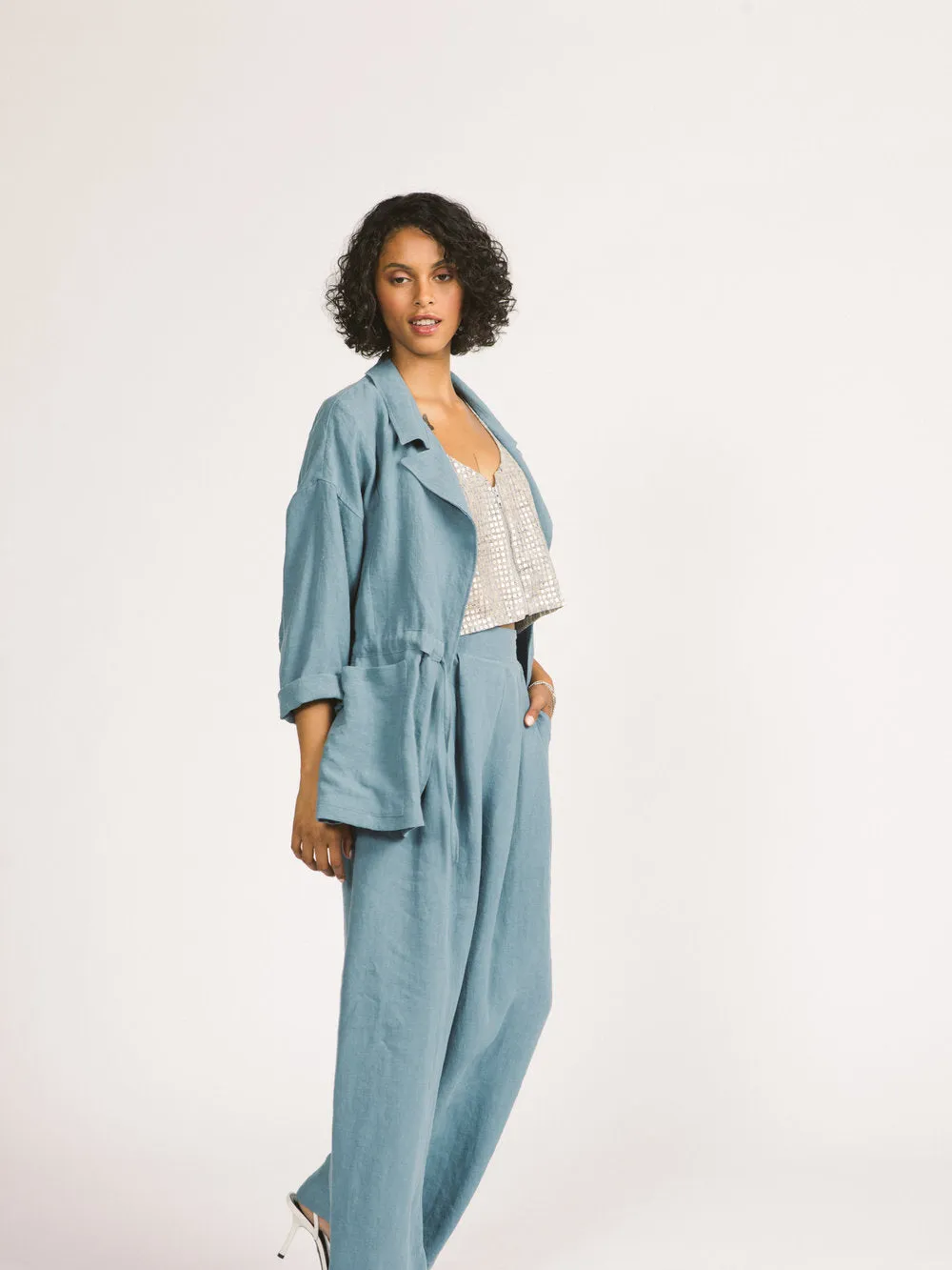 'Greer Blazer' Natural with Stripes