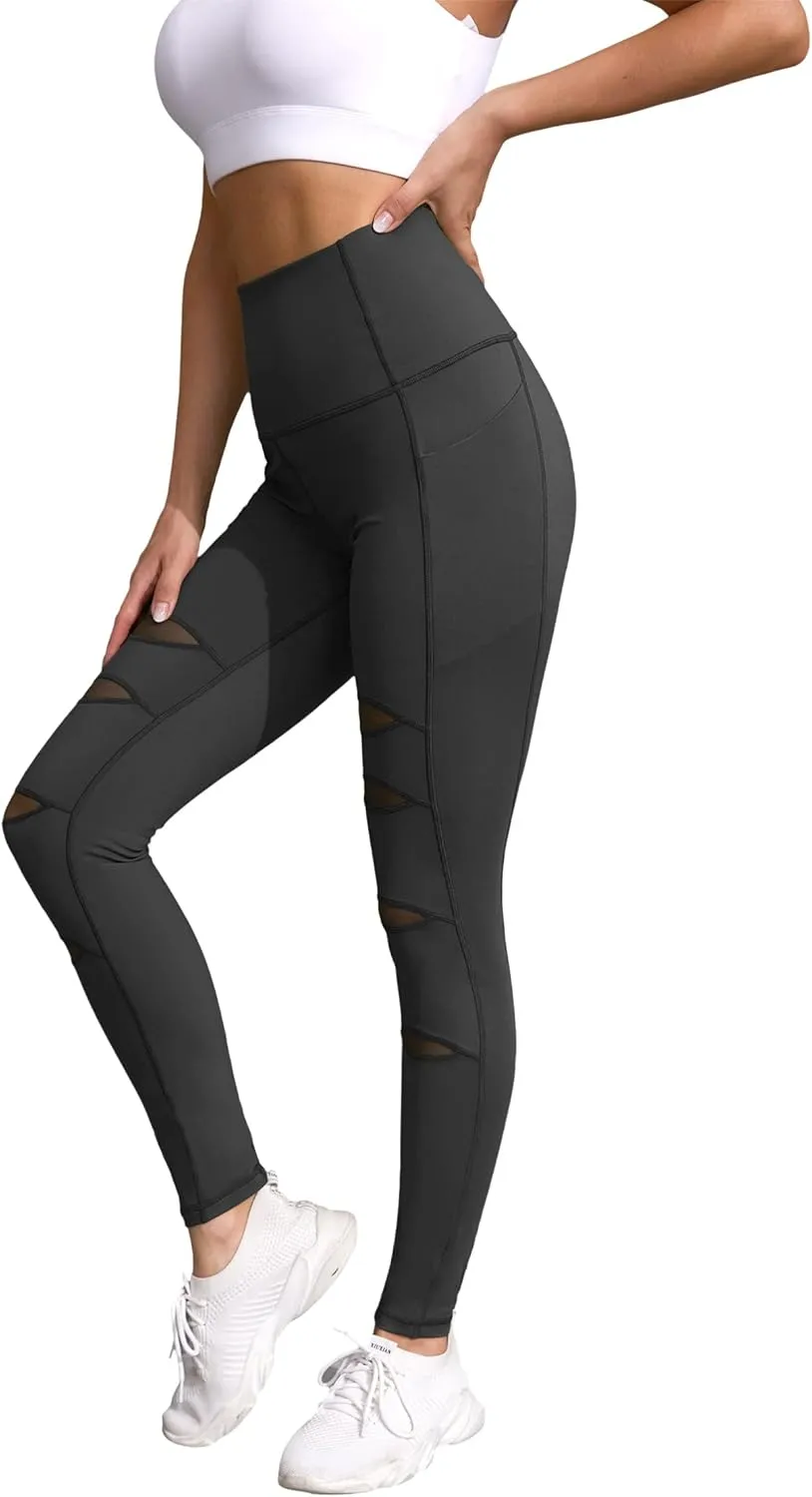 H HIAMIGOS Women's High Waist Ripped Gym Leggings with Phone Pocket Yoga Pants Workout Fitness Running Skinny Trousers
