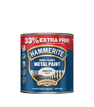 Hammerite - Smooth Direct to Rust Metal Paint - 750ML   33% Extra Free - Silver