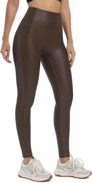 HARTPOR Faux Leather Leggings for Women 25''/ 28''- High Waisted Tummy Control Leather Pants Stretch Ankle Pleather Leggings