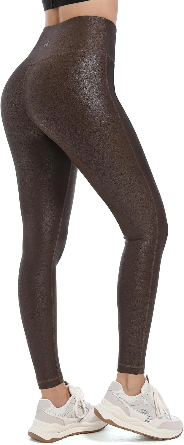 HARTPOR Faux Leather Leggings for Women 25''/ 28''- High Waisted Tummy Control Leather Pants Stretch Ankle Pleather Leggings