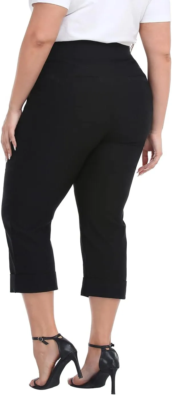 HDE Plus Size Pull On Capris for Women