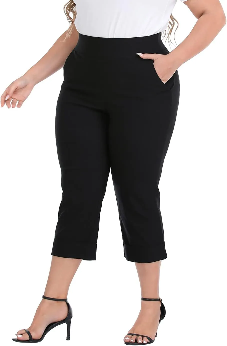 HDE Plus Size Pull On Capris for Women