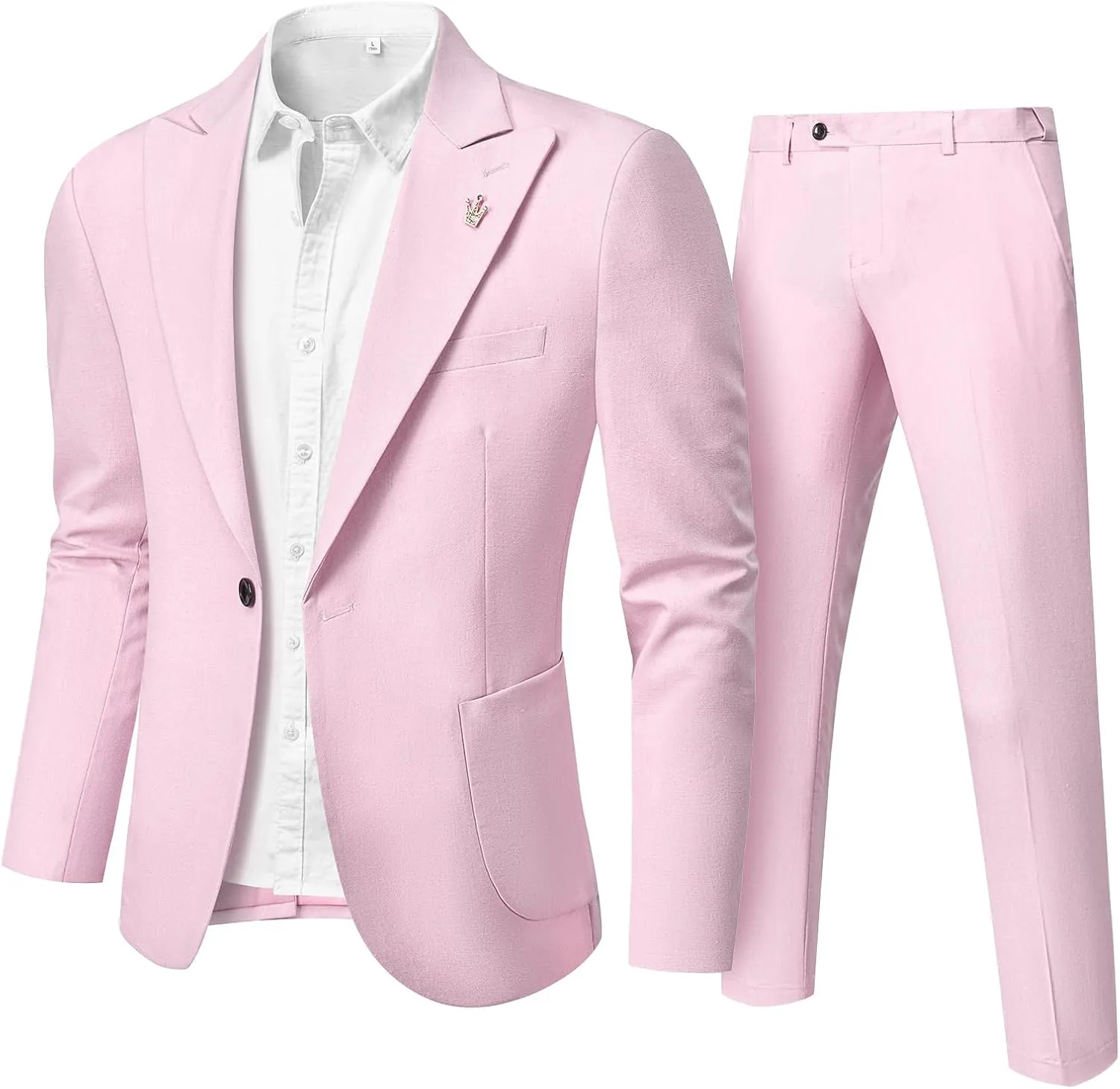 Hihawk Linen Suit for Men, 2 Pieces Casual Blazer and Pants, Summer Beach Wedding Suit Groomsmen Prom Tuxedo