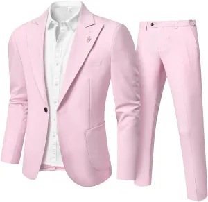 Hihawk Linen Suit for Men, 2 Pieces Casual Blazer and Pants, Summer Beach Wedding Suit Groomsmen Prom Tuxedo