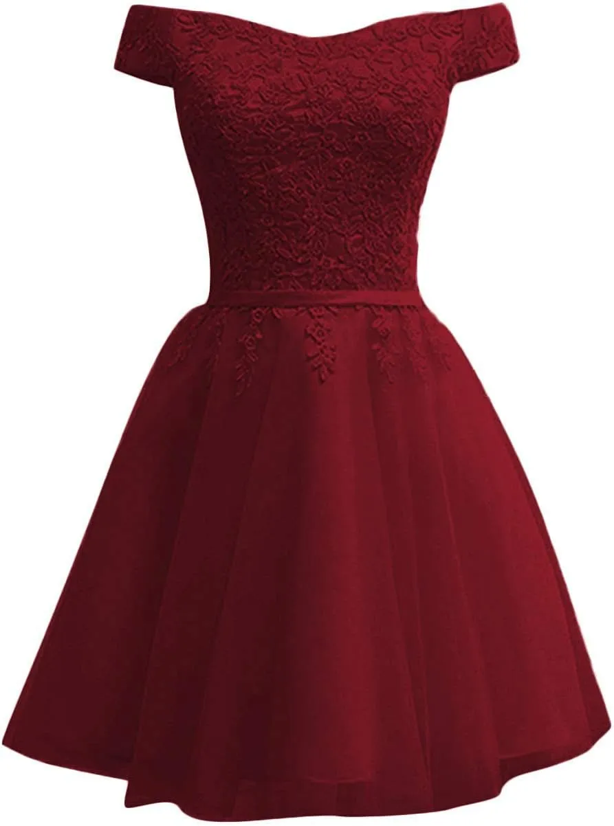 Lace Homecoming Dresses for Teens 2025 Short Tulle Applique Prom Dress Off The Shoulder Cocktail Gown