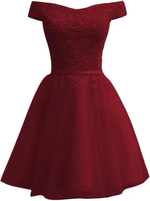 Lace Homecoming Dresses for Teens 2025 Short Tulle Applique Prom Dress Off The Shoulder Cocktail Gown