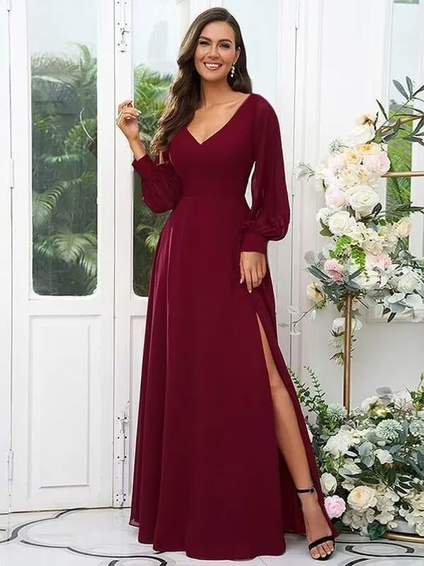 Long Sleeve Bridesmaid Dresses for Women Split Formal Dresses for Women Wedding Guest