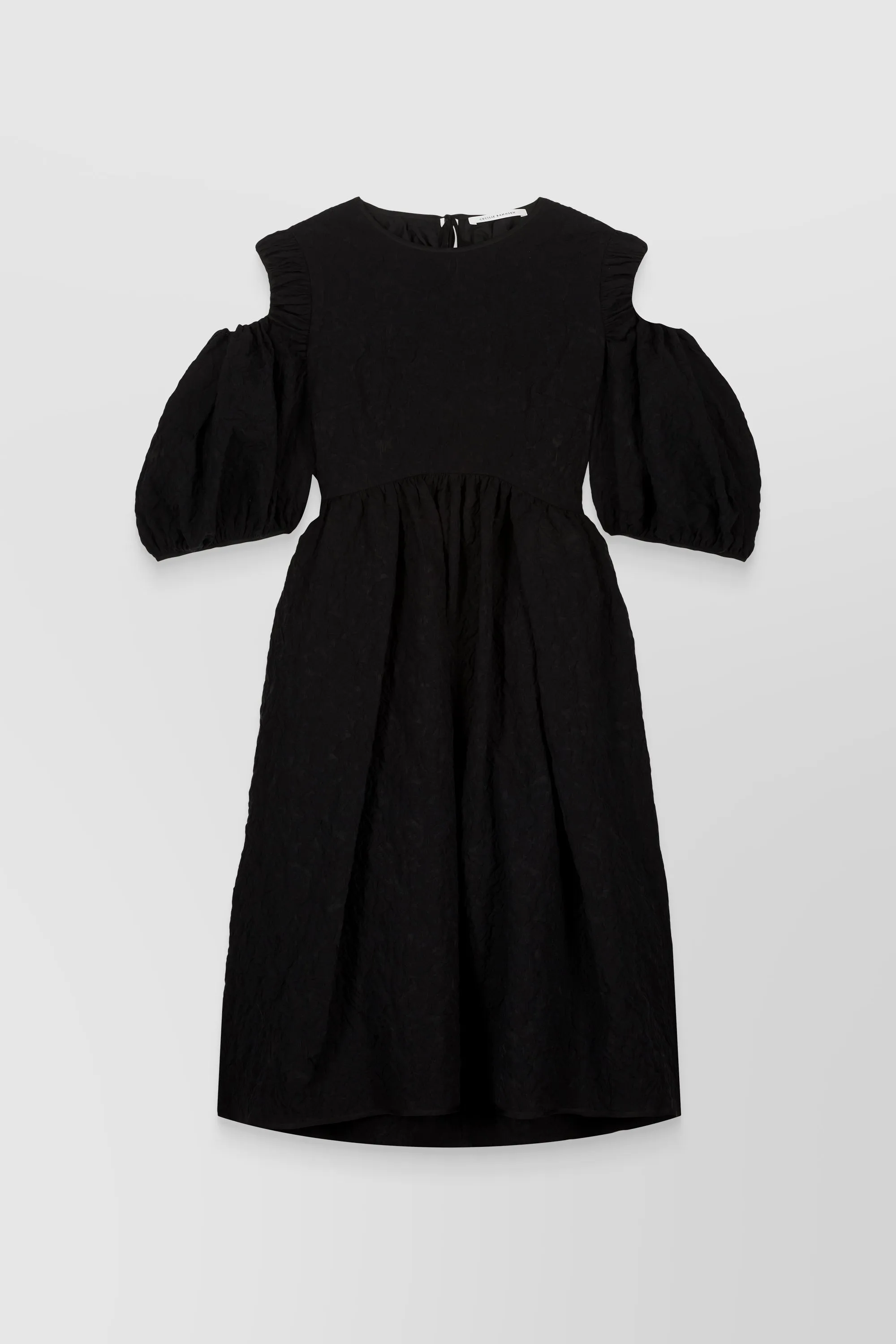Matelassé puff sleeve dress with tulip skirt