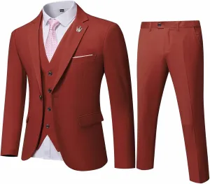 Men's 3 Pieces Slim Fit Suit Set, One Button Solid Jacket Vest Pants for Party, Business, Wedding, Homecoming