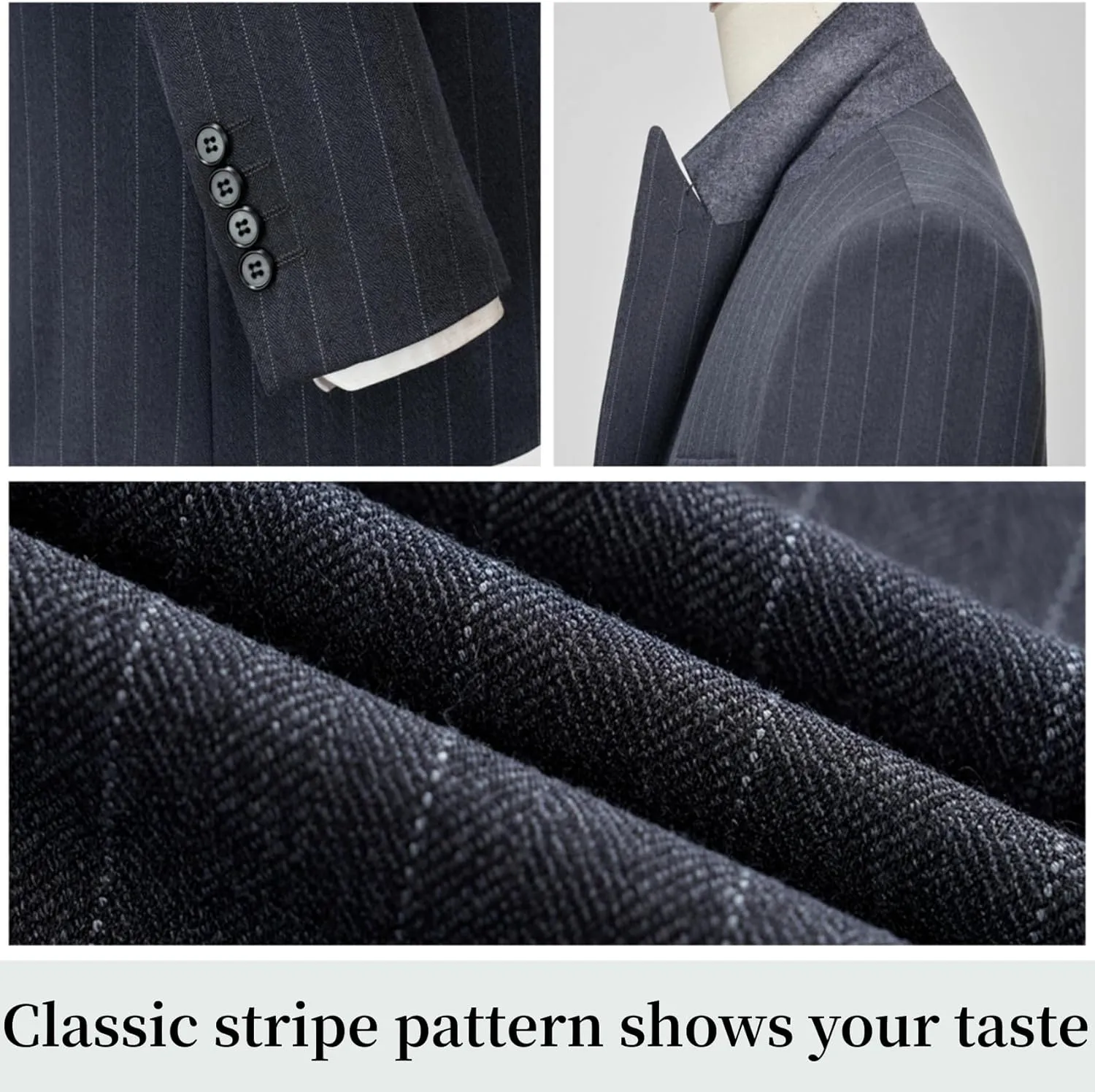 Men's Classic Stripe Suit 3 Piece Elegant Business Suit Two Button Wedding Prom Tuxedo Jacket Vest & Pants 2025