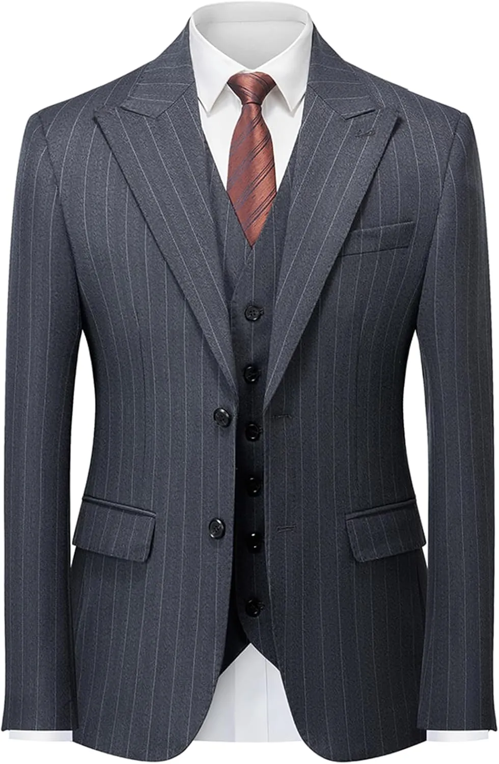 Men's Classic Stripe Suit 3 Piece Elegant Business Suit Two Button Wedding Prom Tuxedo Jacket Vest & Pants 2025