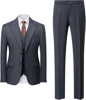 Men's Classic Stripe Suit 3 Piece Elegant Business Suit Two Button Wedding Prom Tuxedo Jacket Vest & Pants 2025
