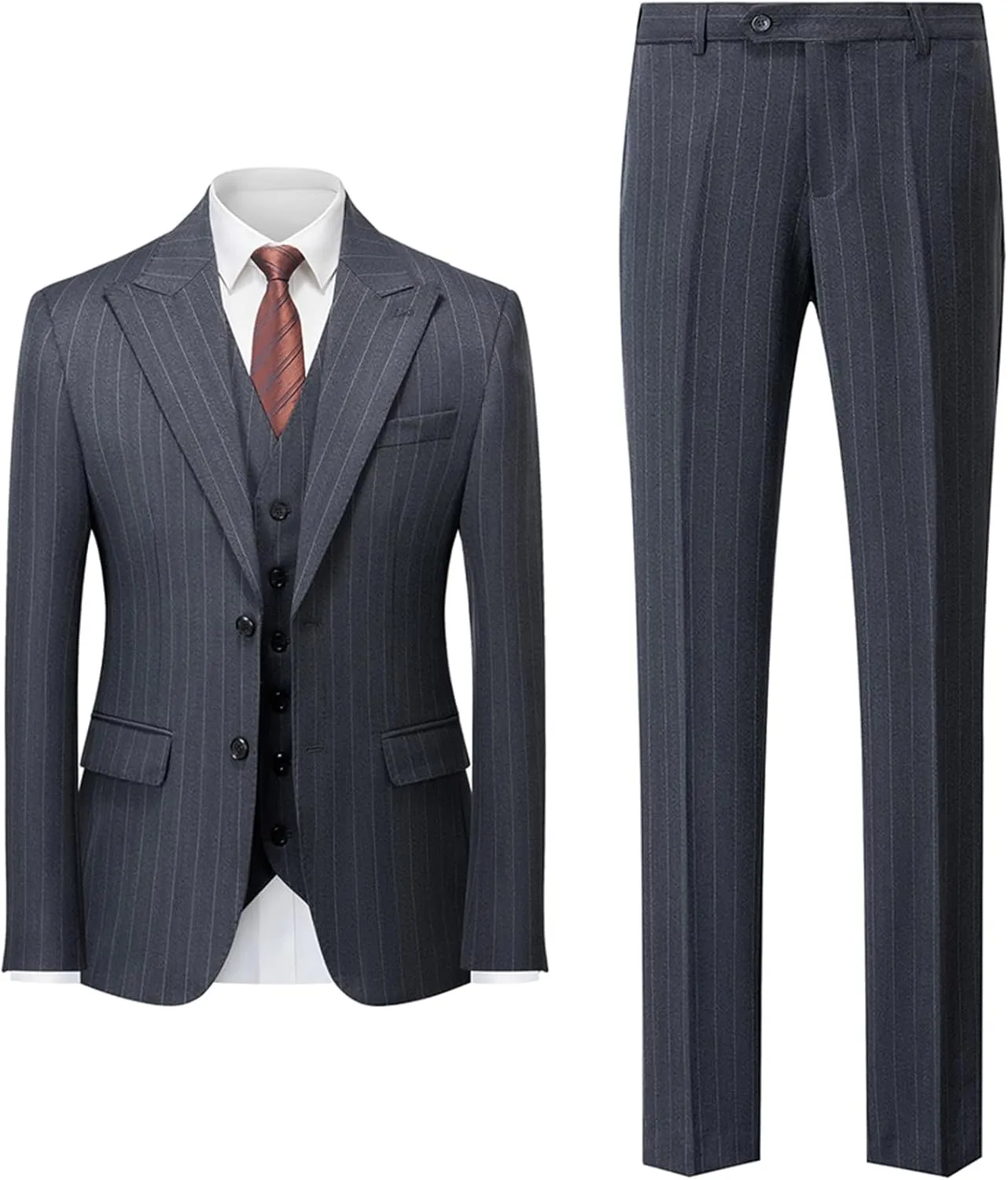 Men's Classic Stripe Suit 3 Piece Elegant Business Suit Two Button Wedding Prom Tuxedo Jacket Vest & Pants 2025