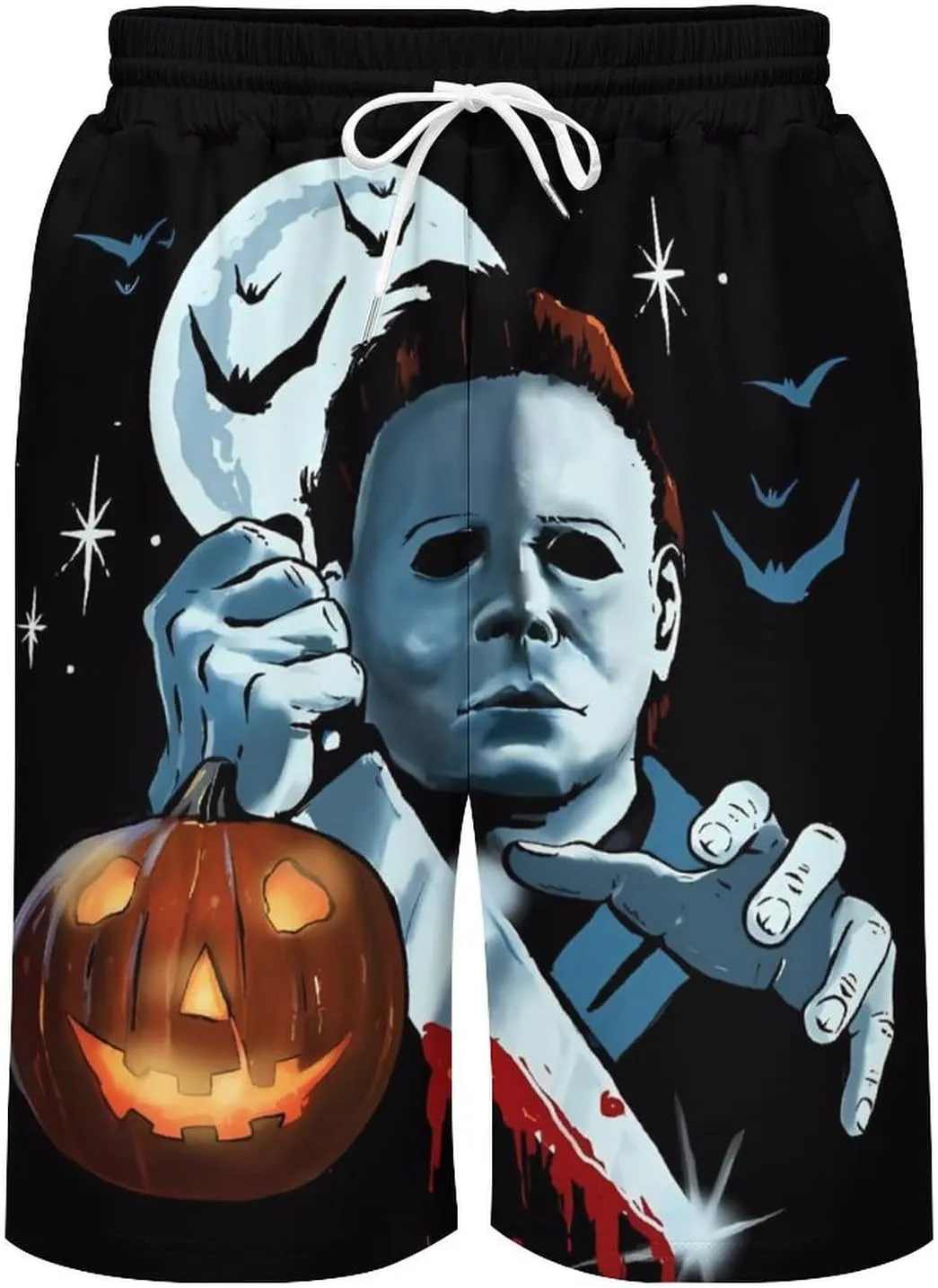 Men's Short Sweatpants Halloween Michael Myers Beachwear Hawaiian Short Pants Swimsuits Beach Shorts with Pockets