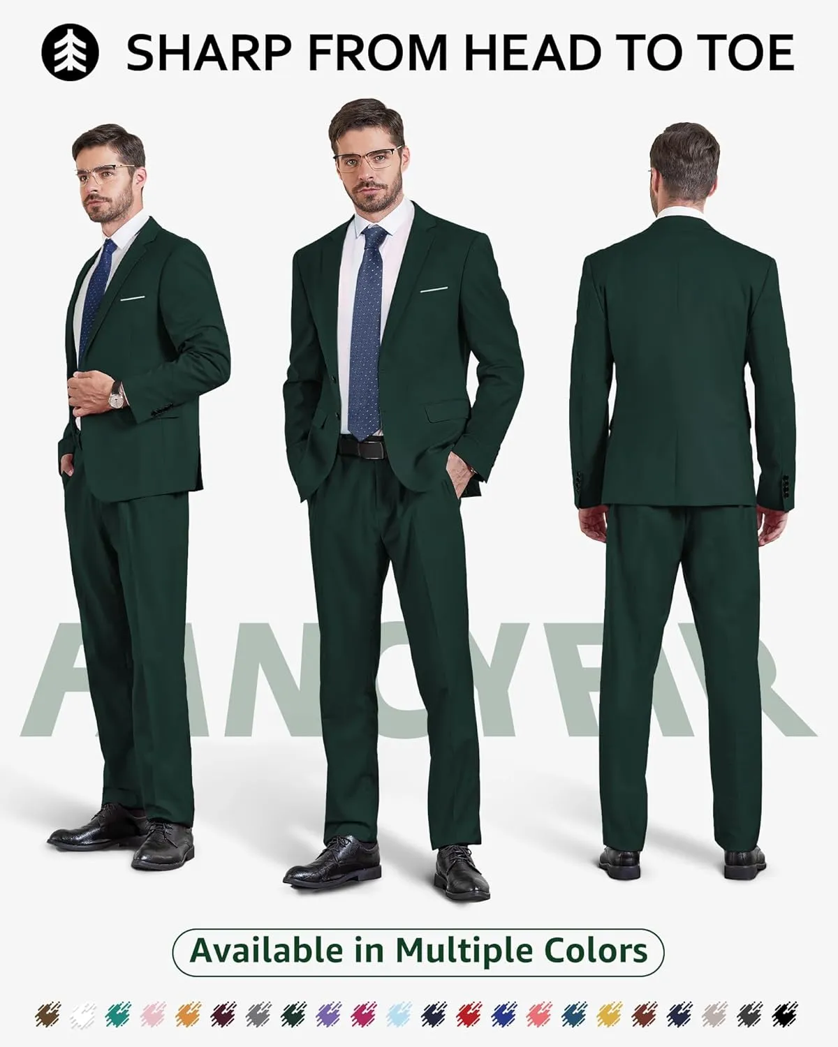 Men's Slim Fit 2 Button 2-Piece Suit Set, Solid Blazer Dress Business Wedding Party Homecoming Jacket Pants