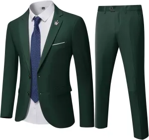Men's Slim Fit 2 Button 2-Piece Suit Set, Solid Blazer Dress Business Wedding Party Homecoming Jacket Pants