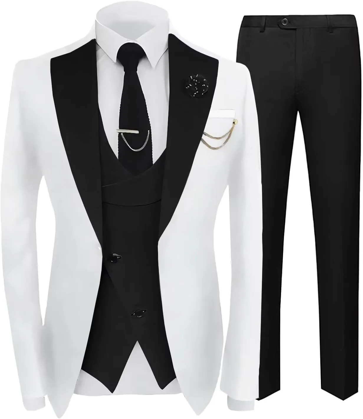 Mens Suit Formal 3 Piece Tuxedo Slim Fit Set Jacket Blazer Vest Pants for Groomsmen Wedding Prom Party