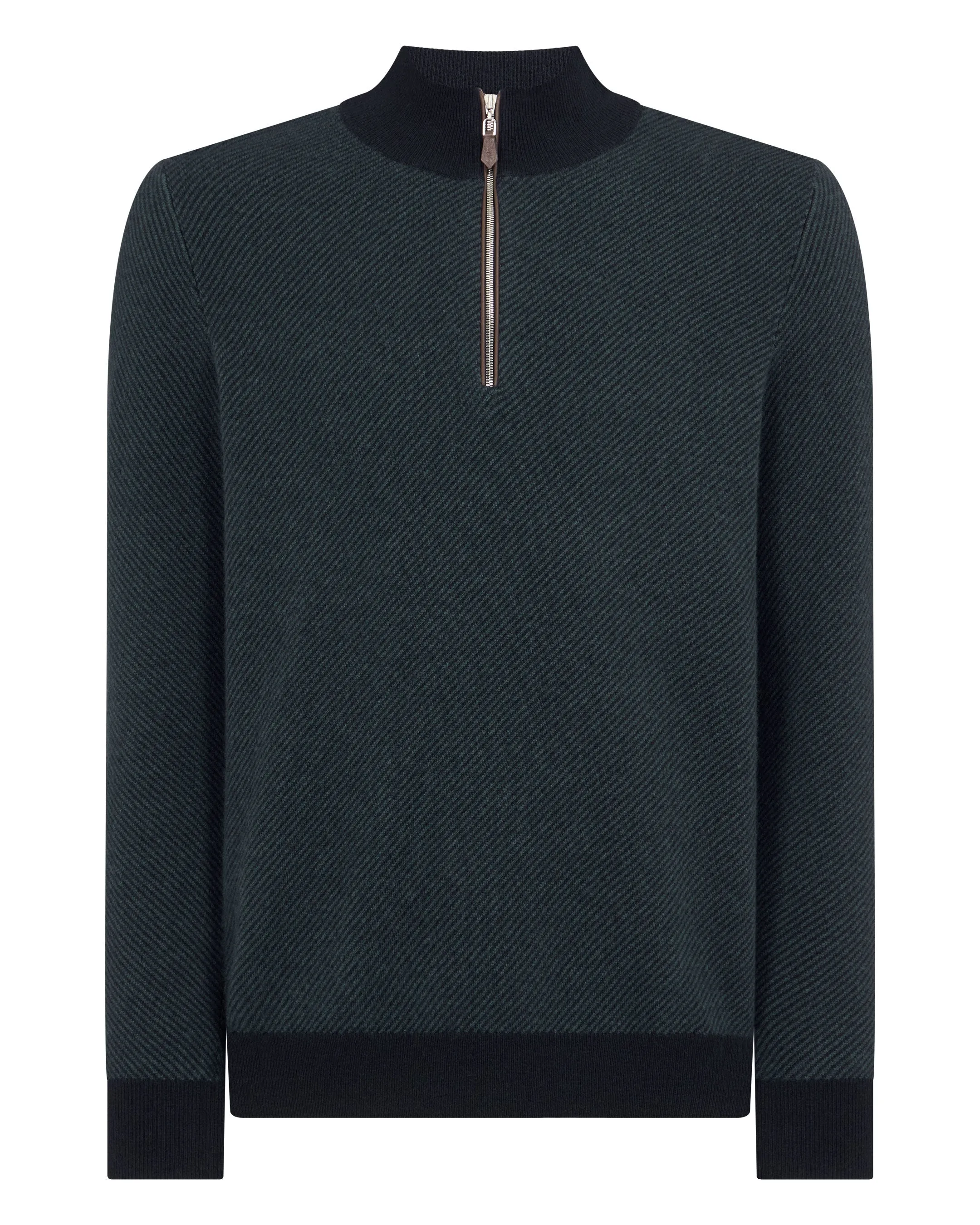 Men's Temple Jacquard Half Zip Cashmere Sweater Navy Blue