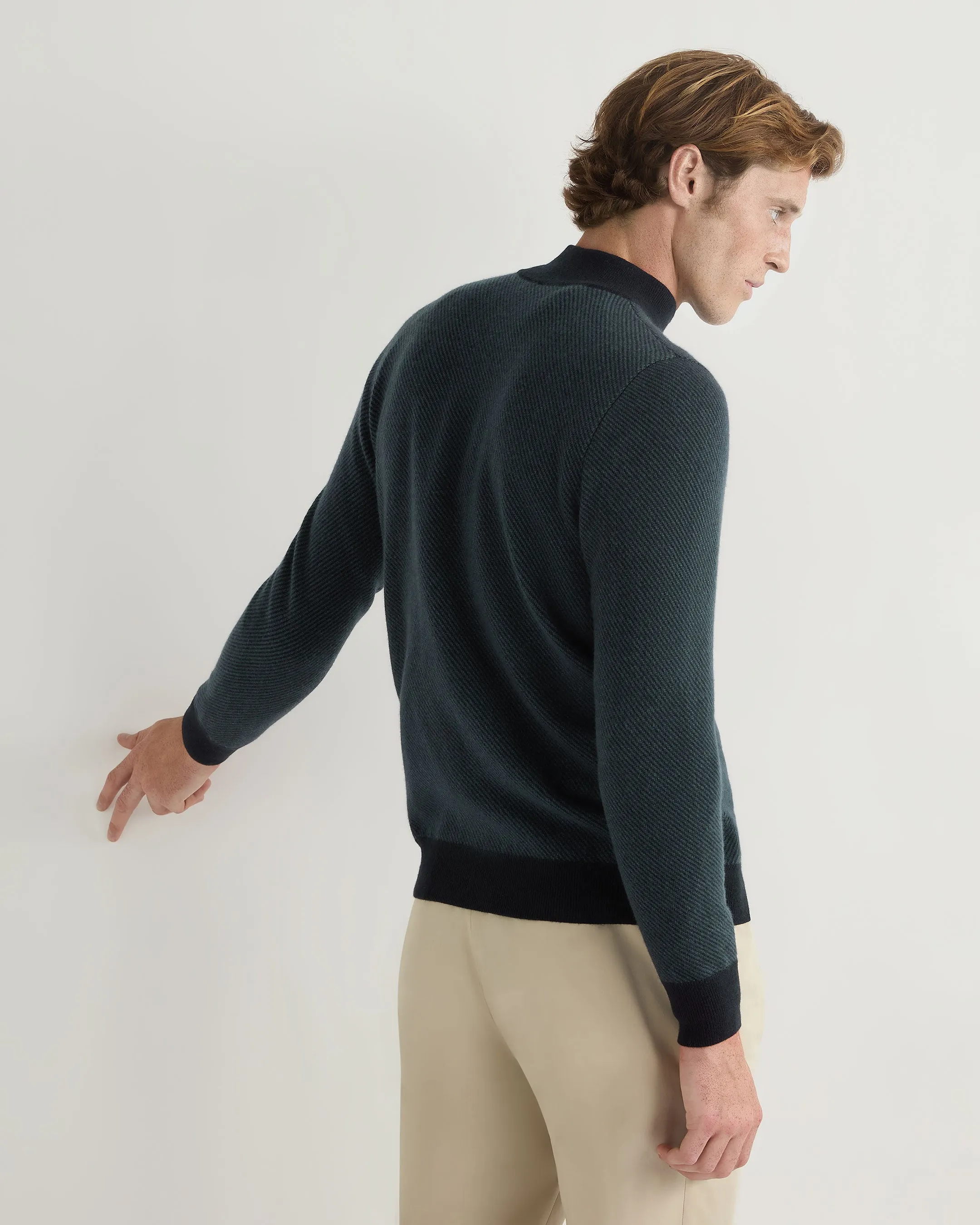 Men's Temple Jacquard Half Zip Cashmere Sweater Navy Blue