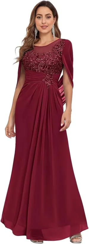 Mermaid Chiffon Mother of The Bride Dresses for Wedding with Cape Sleeves Lace Formal Mother of The Groom Dress