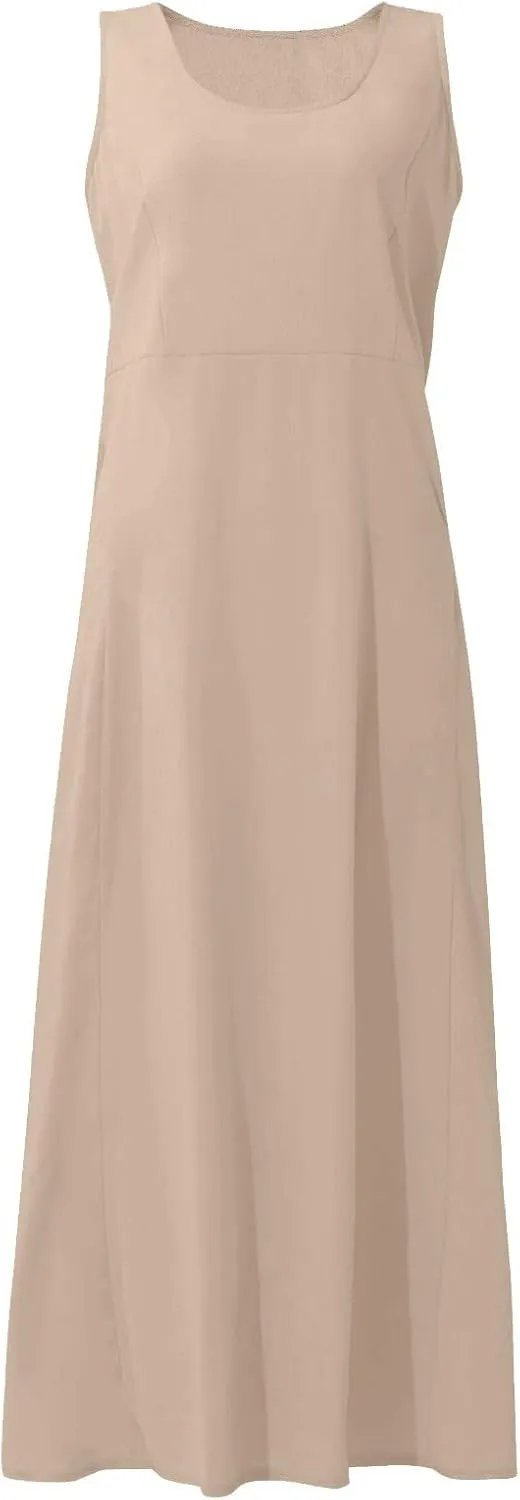 Modest Dresses for Women Casual Cocktail Dresses Summer Sleeveless Linen Pocket Dress Crewneck Solid Colour Dress
