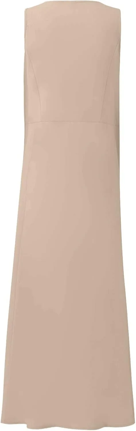 Modest Dresses for Women Casual Cocktail Dresses Summer Sleeveless Linen Pocket Dress Crewneck Solid Colour Dress