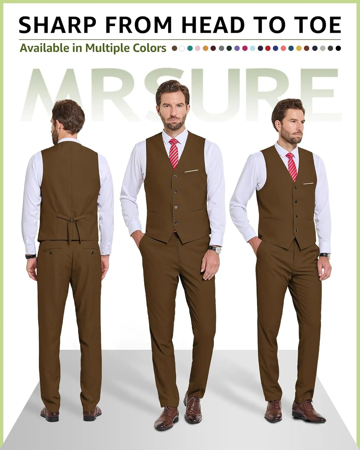 MrSure Men's 2-Piece Suit, Vest Pants Set for Men, Casual Waistcoat with Tie for Prom Wedding Homecoming