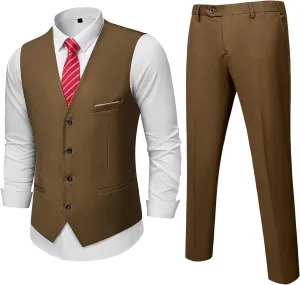 MrSure Men's 2-Piece Suit, Vest Pants Set for Men, Casual Waistcoat with Tie for Prom Wedding Homecoming