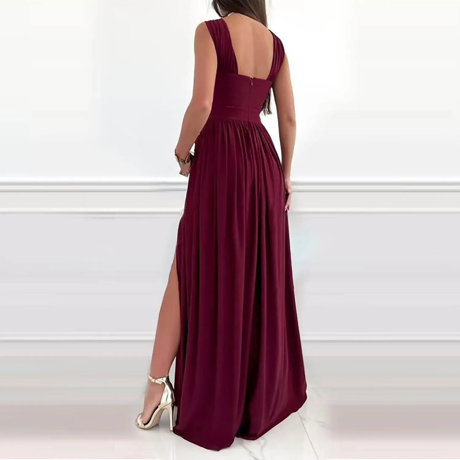 NaRHbrg Women's Halter Neck Maxi Dress Elegant Sleeveless Formal Evening Dress High Slit Long Party Gown Summer Dresses