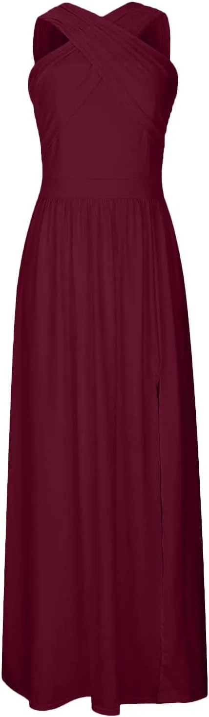 NaRHbrg Women's Halter Neck Maxi Dress Elegant Sleeveless Formal Evening Dress High Slit Long Party Gown Summer Dresses