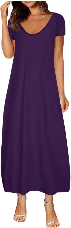 Plus Size Dresses for Curvy Women Loose Fit Round Neck Summer Beach Dress Casual Flowy Maxi Tshirt Sundresses