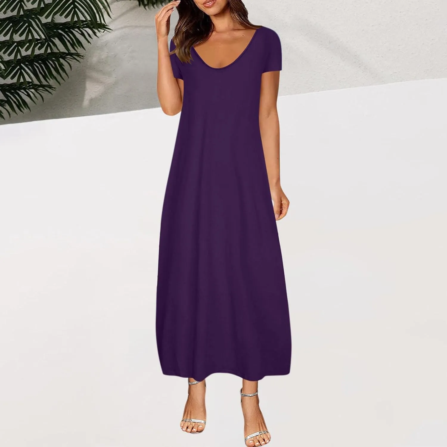 Plus Size Dresses for Curvy Women Loose Fit Round Neck Summer Beach Dress Casual Flowy Maxi Tshirt Sundresses