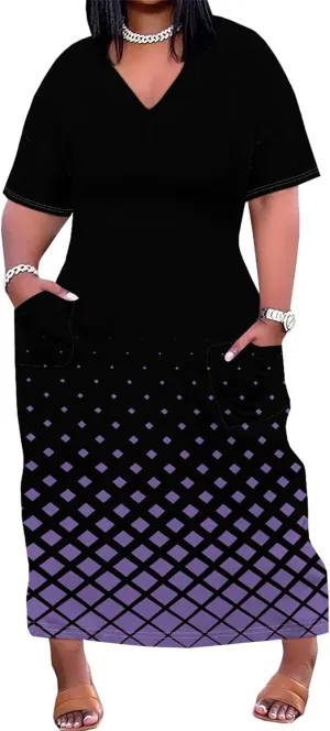Plus Size Shirt Dresses for Curvy Women Summer 2024 Loose V Neck Oversize Short Sleeve Midi Sundresses with Pockets
