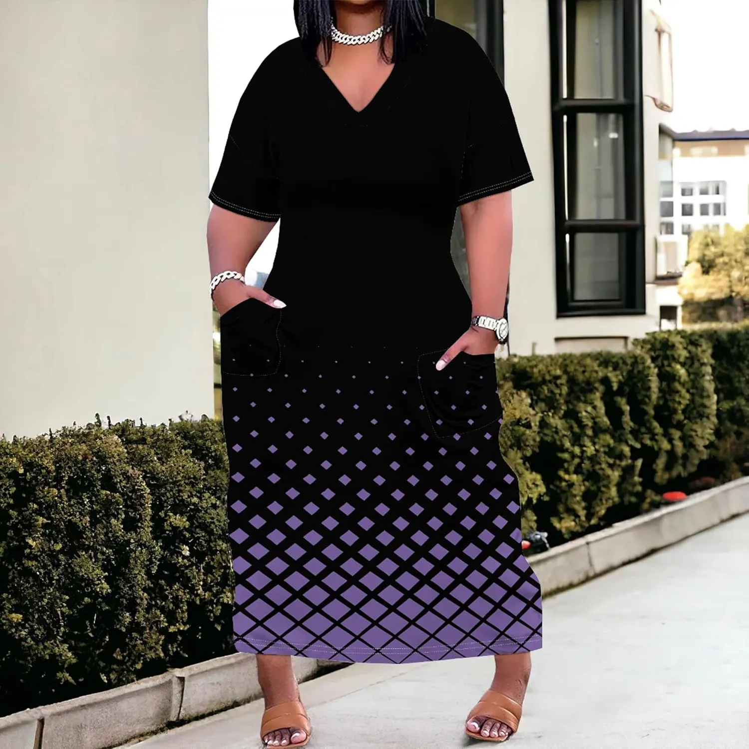 Plus Size Shirt Dresses for Curvy Women Summer 2024 Loose V Neck Oversize Short Sleeve Midi Sundresses with Pockets