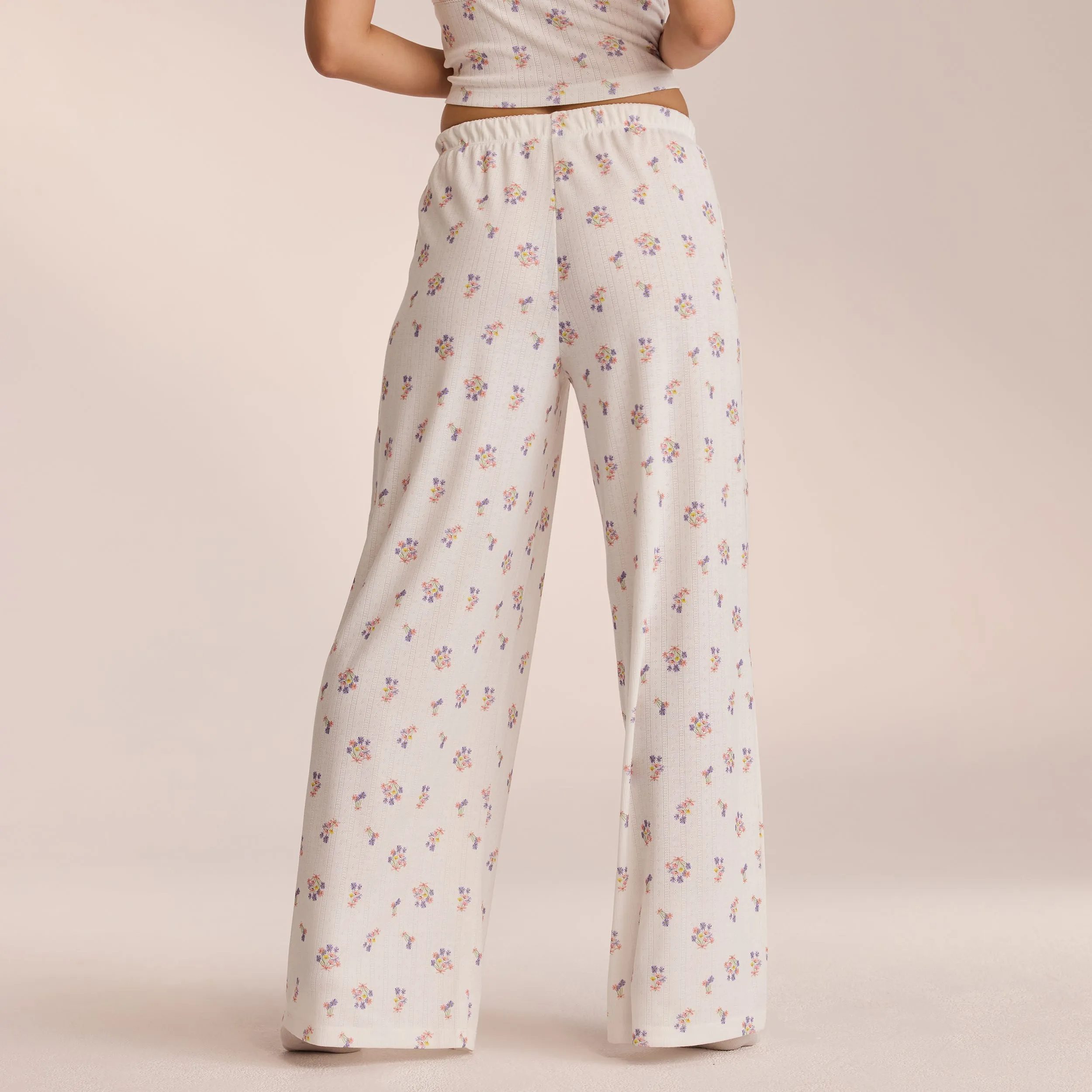 Pointelle Pajama Pants - White Floral