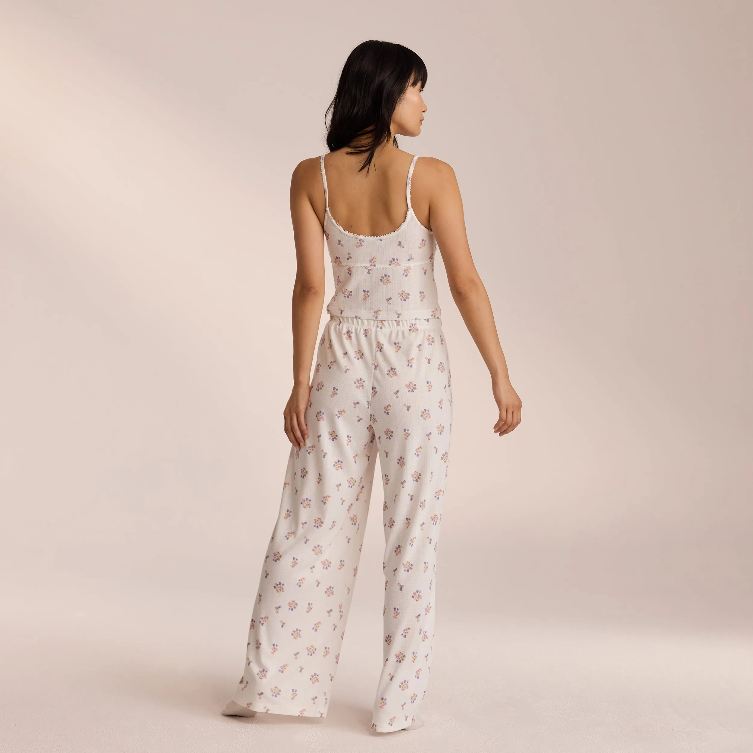 Pointelle Pajama Pants - White Floral