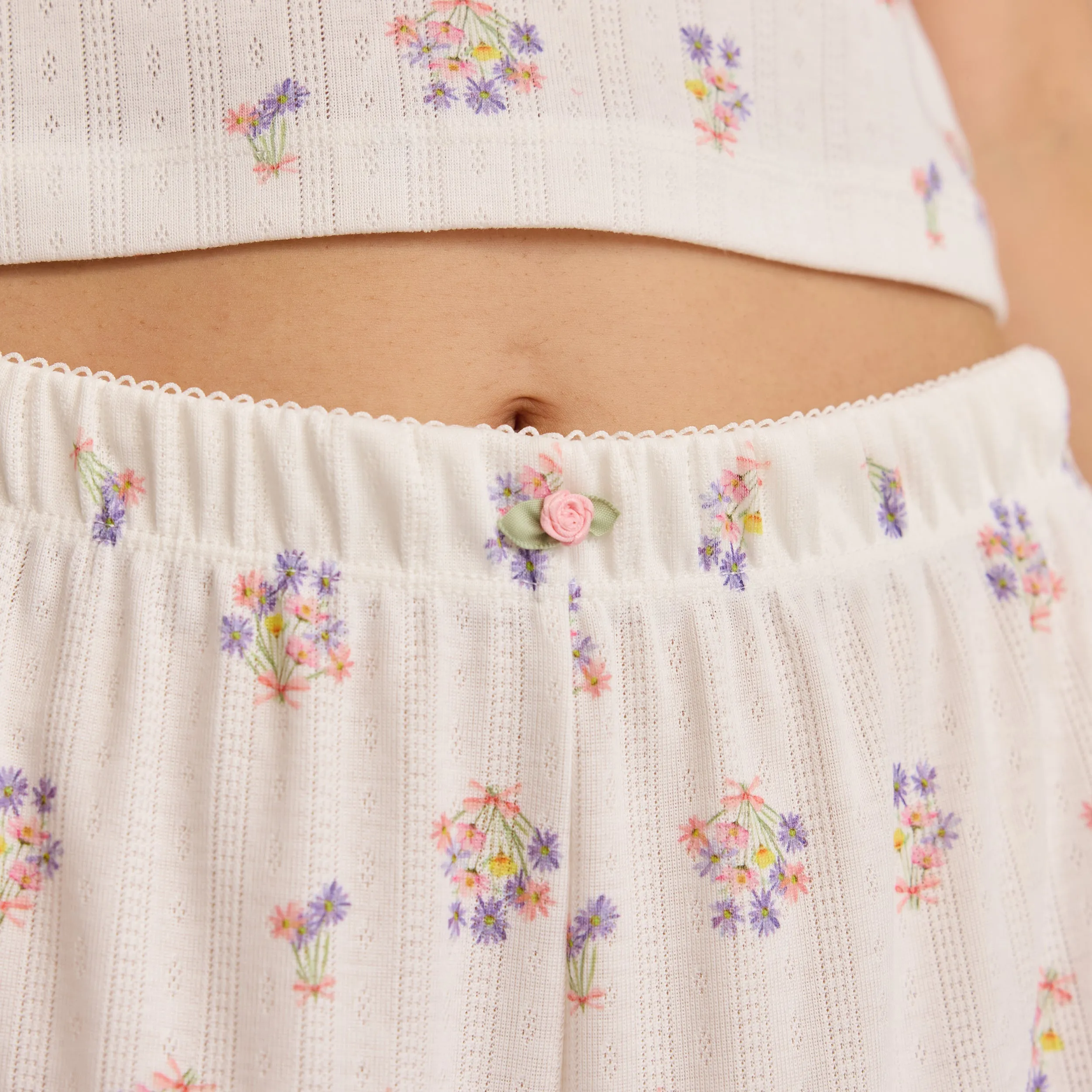 Pointelle Pajama Pants - White Floral