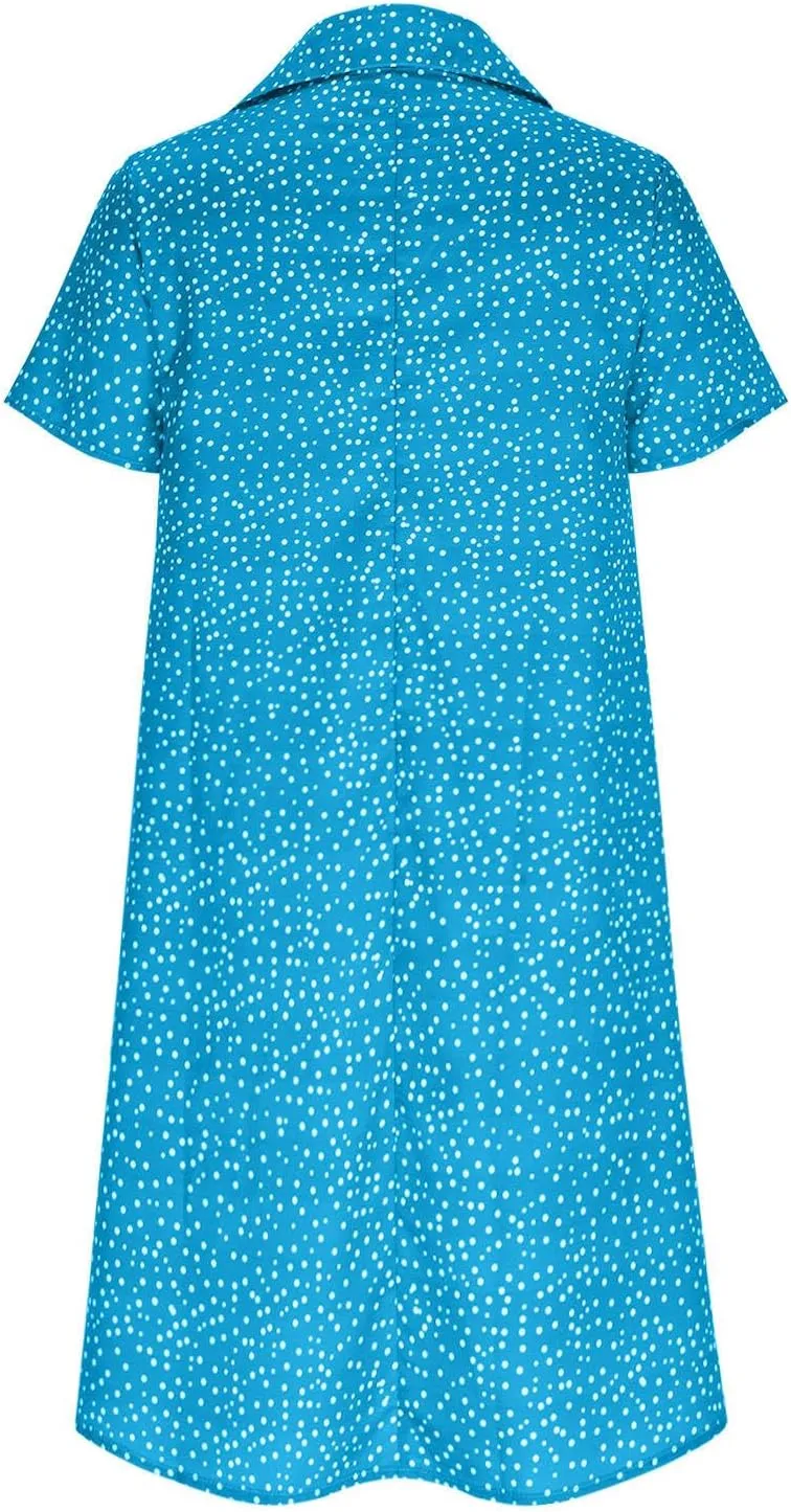 Polka Dot Dress for Women Boho Flowy Wrinkless Casual Dresses Vacation Tunic Ruffle Knee Length Sundresses Summer 2025